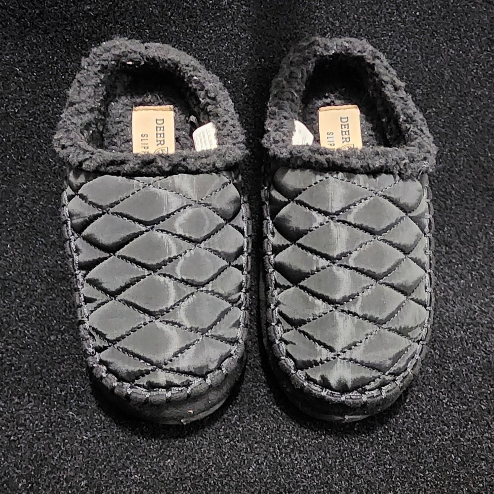 Deer Stags Slipperooz Lil‎ Alma Boys Black Quilted Faux Fur Slippers Size 1M